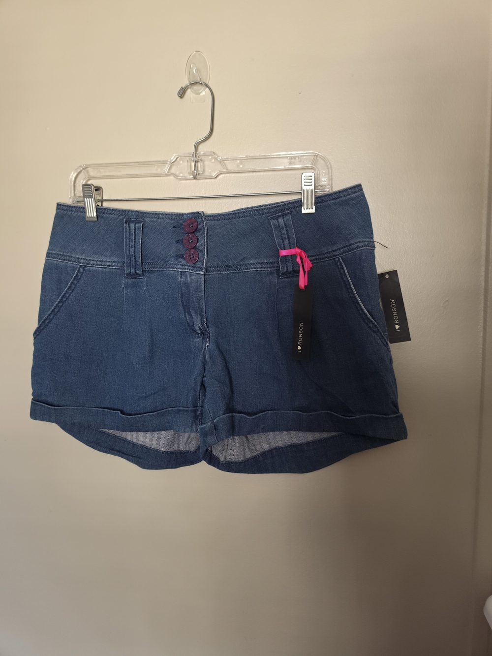 I Heart Ronson Women’s Blue Denim Chino Shorts, Size 10, 30" Waist, Mid Rise